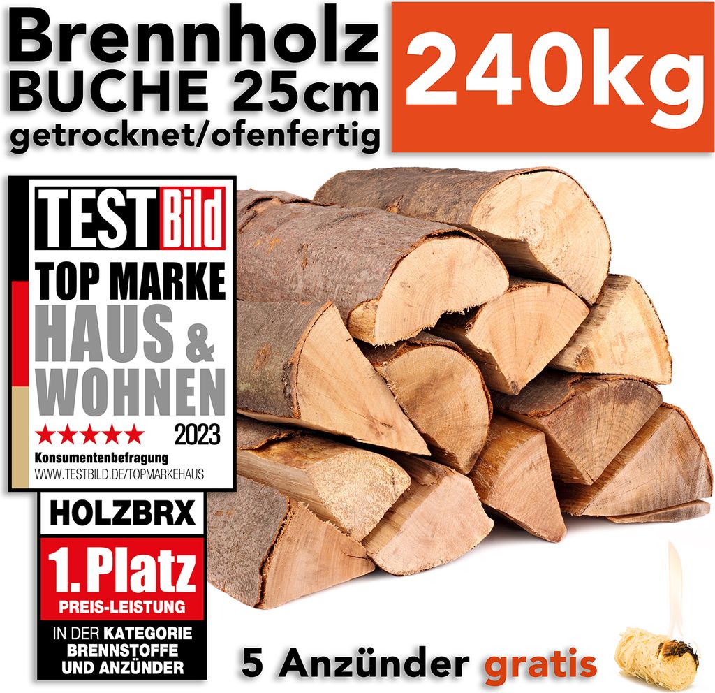 Brennholz Buche 240 kg - ofenfertig, 25 cm lange Scheite – Ansicht 1