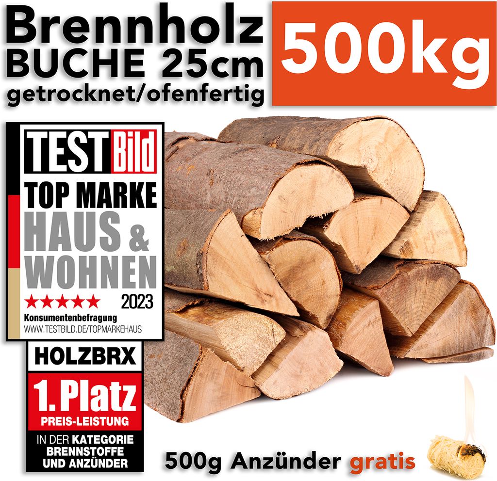Brennholz Buche 500 kg – Kaminholz in 25 cm Länge, ofenfertig, nachhaltig getrocknet – Ansicht 1