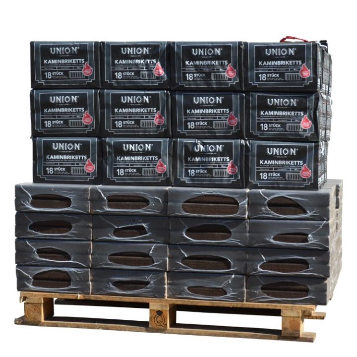 GEMISCHTE HOLZBRIKETTS AUS 100% EICHE + BRAUNKOHLENBRIKETTS PALETTE