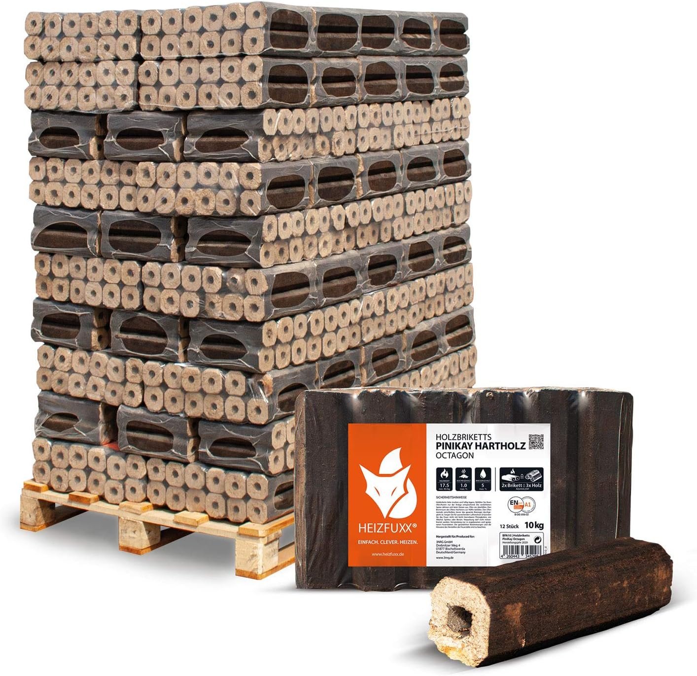 HEIZFUXX Holzbriketts Hartholz Pinikay Octagon Brenn Holz Grill Smoker