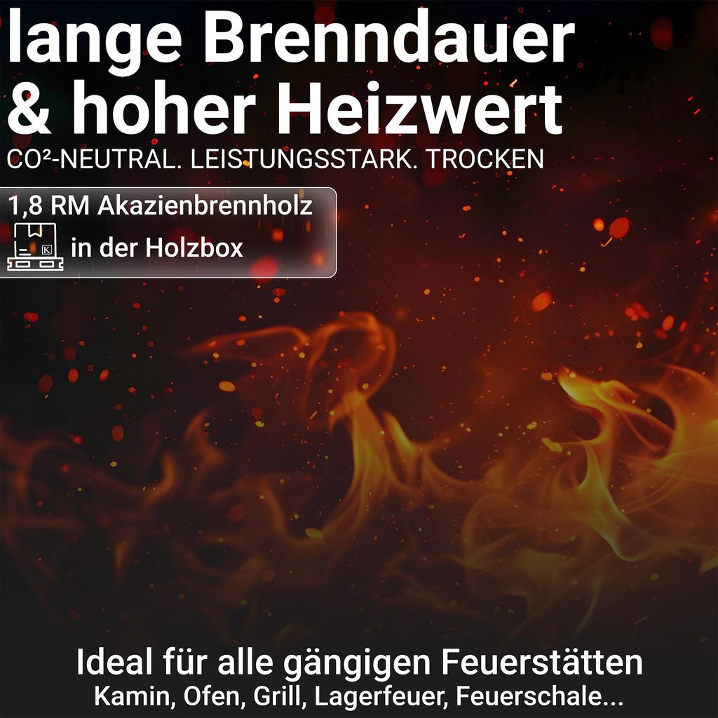Hochwertiges Akazien-Brennholz 33 cm – 1,8 RM in praktischer Holzbox – Ansicht 3