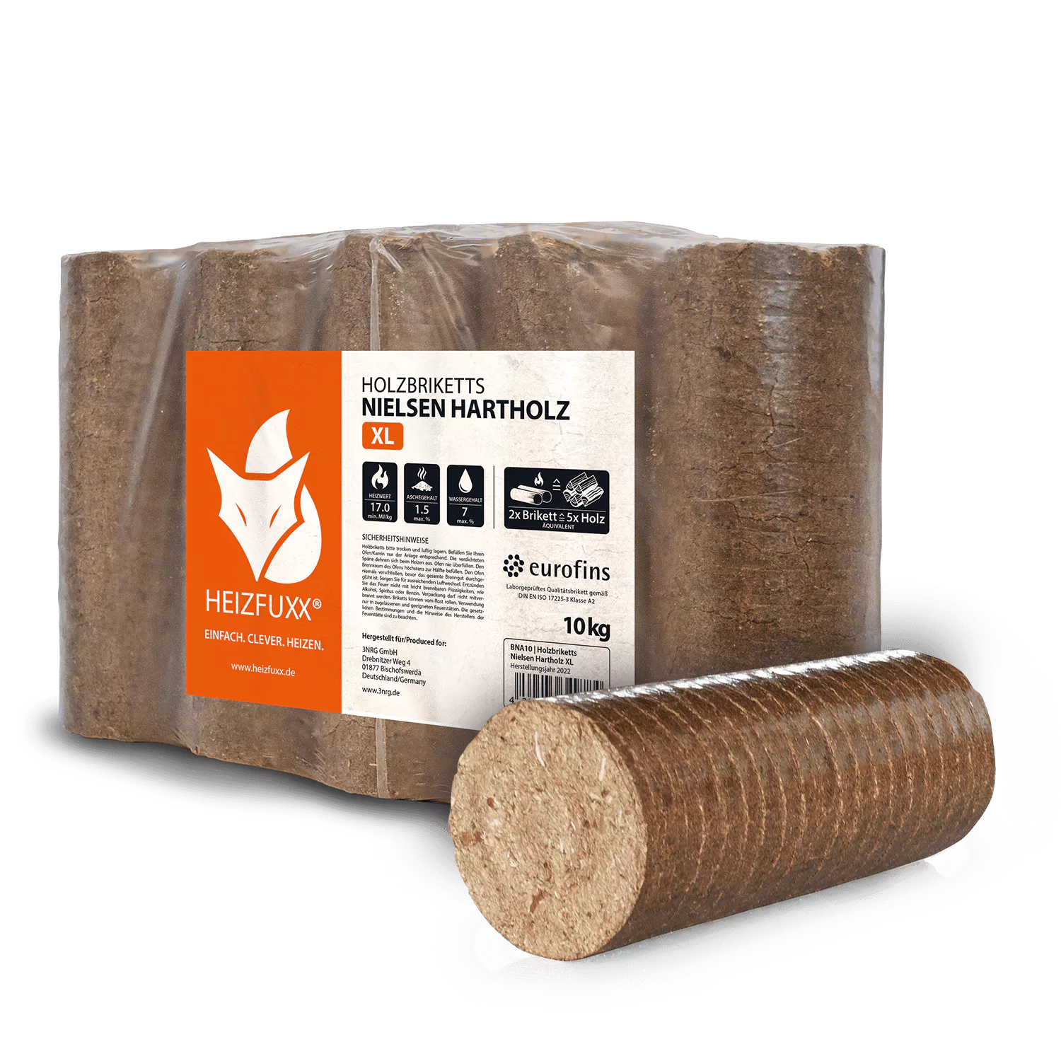 Holzbriketts Nielsen Hartholz Kaminbrikett Rund Eiche 10kg x 96 960kg