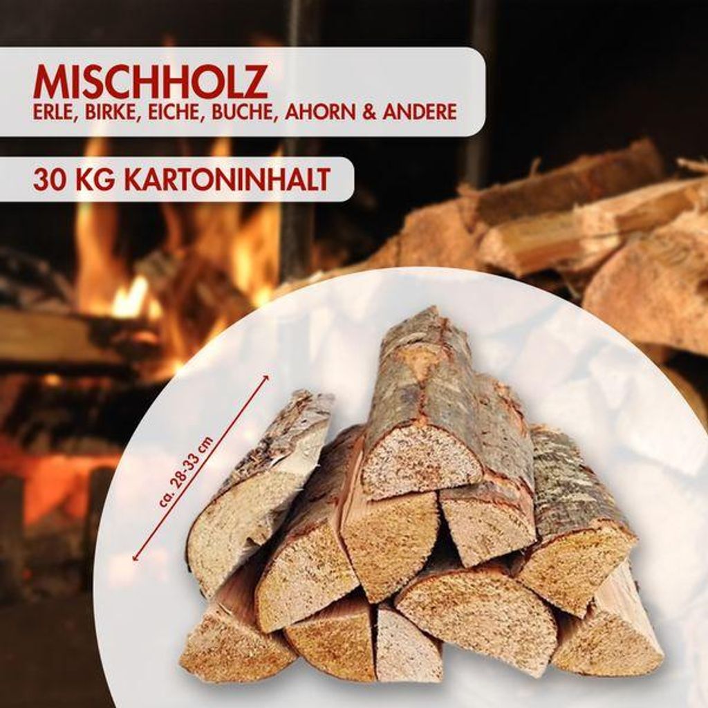 Mischholz Kaminholz 30 kg – Ideal für Kamin und Ofen, Scheitlänge 28-33 cm – Ansicht 2