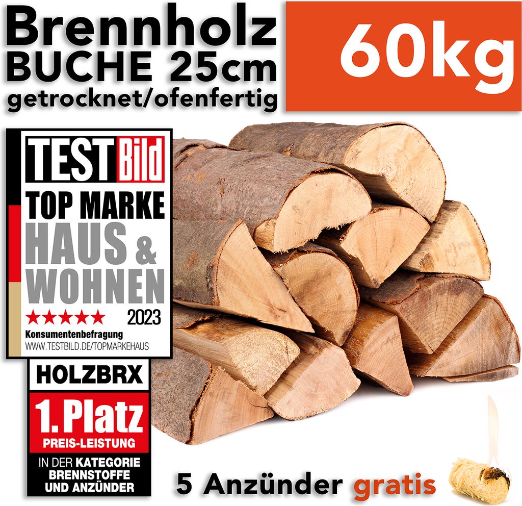 Ökologisches Buchen-Brennholz 60 kg – ofenfertig, 25 cm Scheitlänge – Ansicht 1