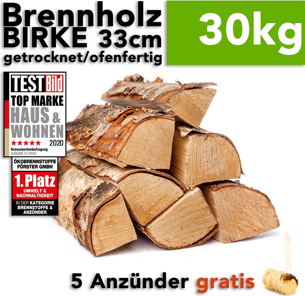 Ofenfertiges Birkenbrennholz 30 kg in 25 cm Scheiten von – Ansicht 1