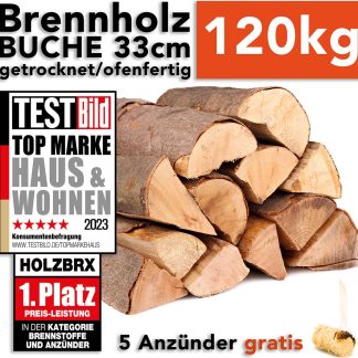 Ofenfertiges Buchenbrennholz 120kg in 33cm Scheiten – Ansicht 1