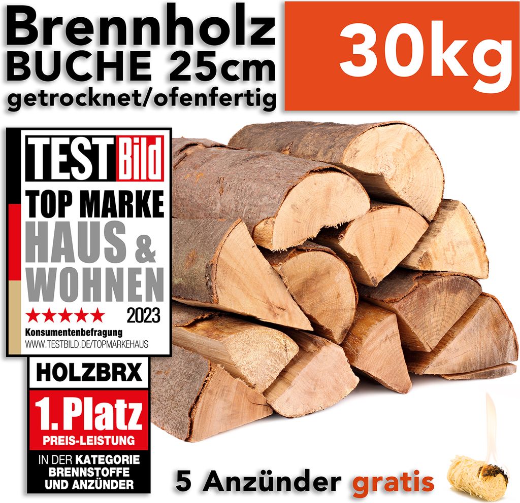 Ofenfertiges Buchenbrennholz 30kg in 25cm Scheiten von – Ansicht 1