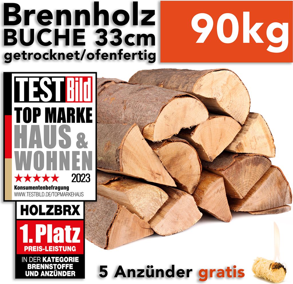 Ofenfertiges Buchenholz Kaminholz 90 kg – 33 cm Scheitlänge für gemütliche Abende – Ansicht 1