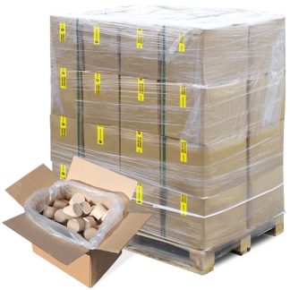 PALETTE GROSS 432 KG 32 KARTONS BUCHENHOLZBRIKETTS À 13,5 KG, RUND