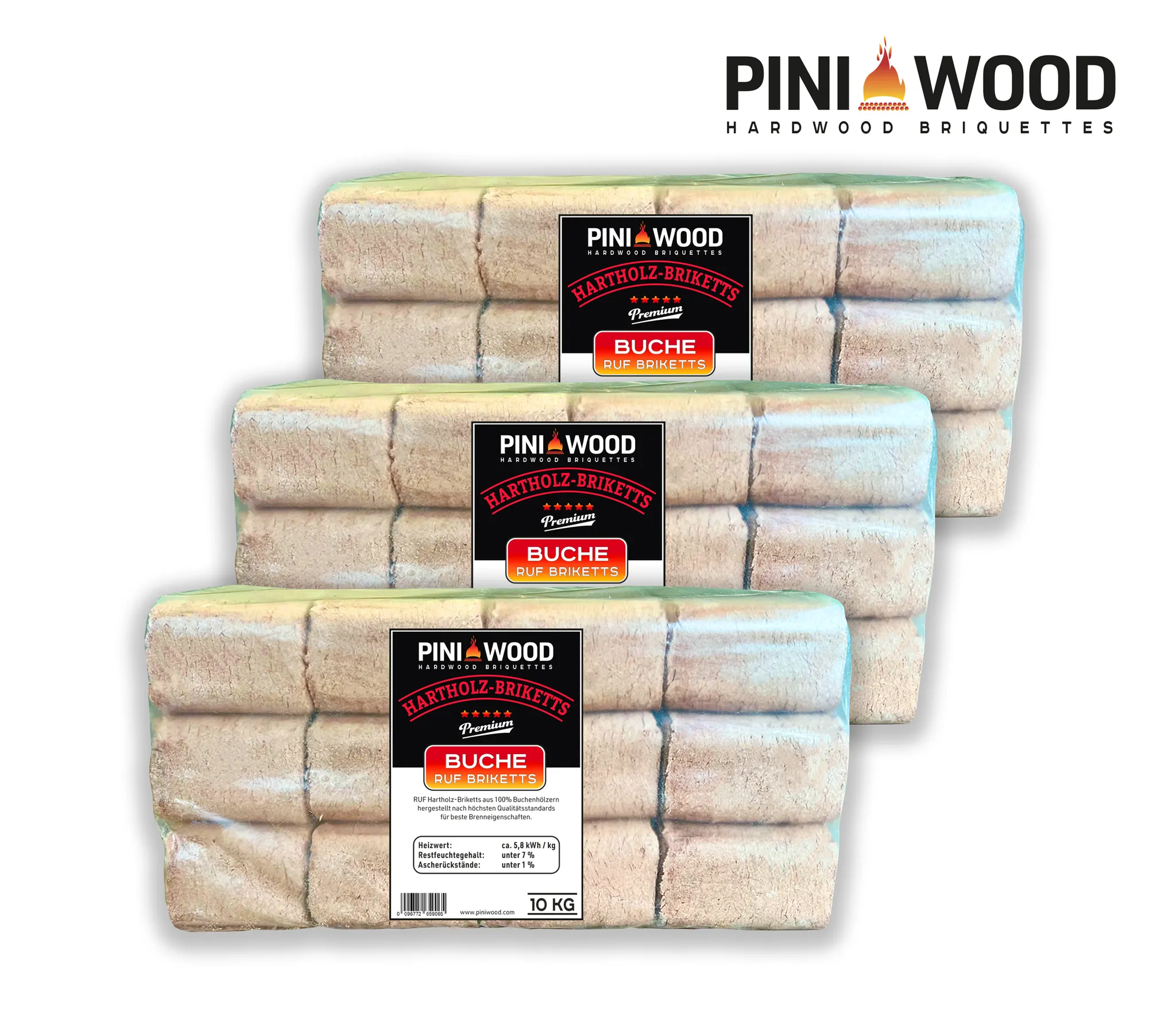 PINI 30 kg Holzbriketts 100% Buche Hartholzbriketts RUF Grill
