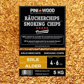 PINI 5 Kg Räucherchips Erle ohne Rinde 4-6 mm Smoking Chips