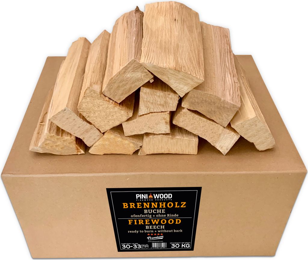 PINI Grillholz aus Buche, 30 kg, für Grill und Kamin, Scheitlänge 30-33 cm – Ansicht 1