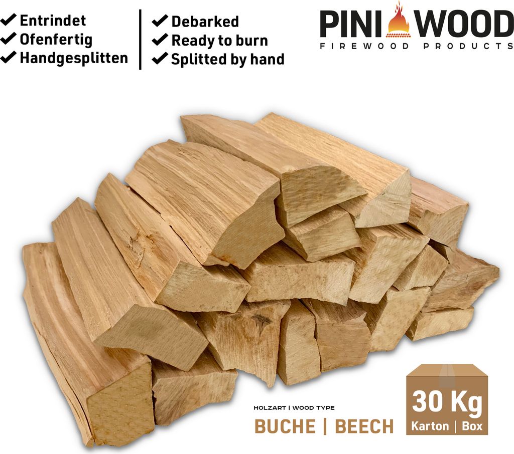 PINI Grillholz aus Buche, 30 kg, für Grill und Kamin, Scheitlänge 30-33 cm – Ansicht 2