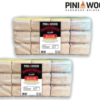 PINI Holzbriketts 20 kg aus 100% Buche – Hochwertige Kaminbriketts mit langer Brenndauer – Ansicht 1