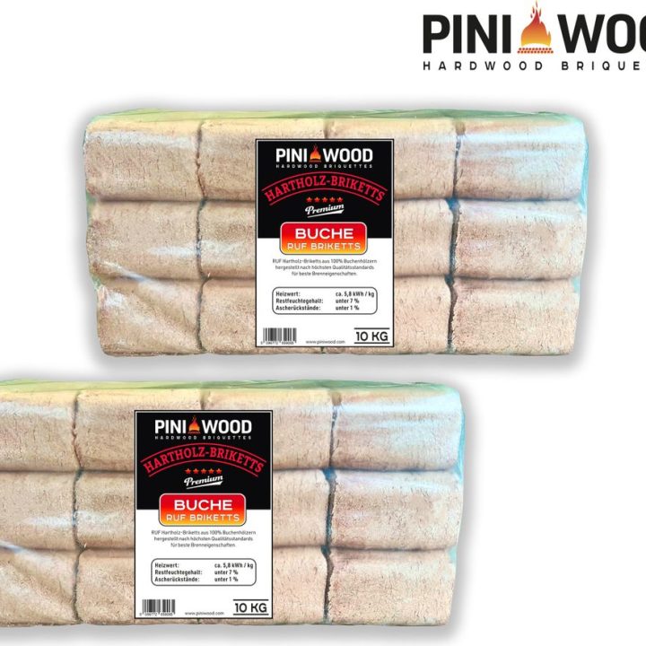 PINI Holzbriketts 20 kg aus 100% Buche – Hochwertige Kaminbriketts mit langer Brenndauer – Ansicht 1