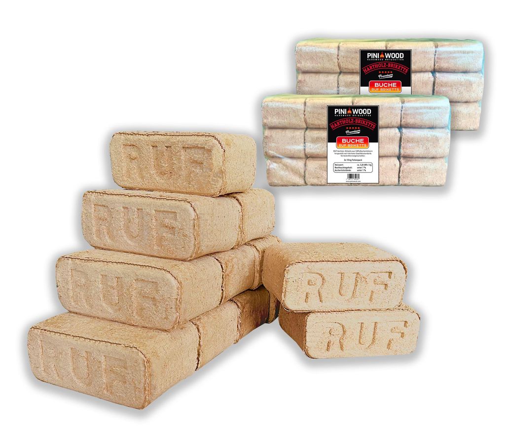 PINI Holzbriketts 20 kg aus 100% Buche – Hochwertige Kaminbriketts mit langer Brenndauer – Ansicht 5