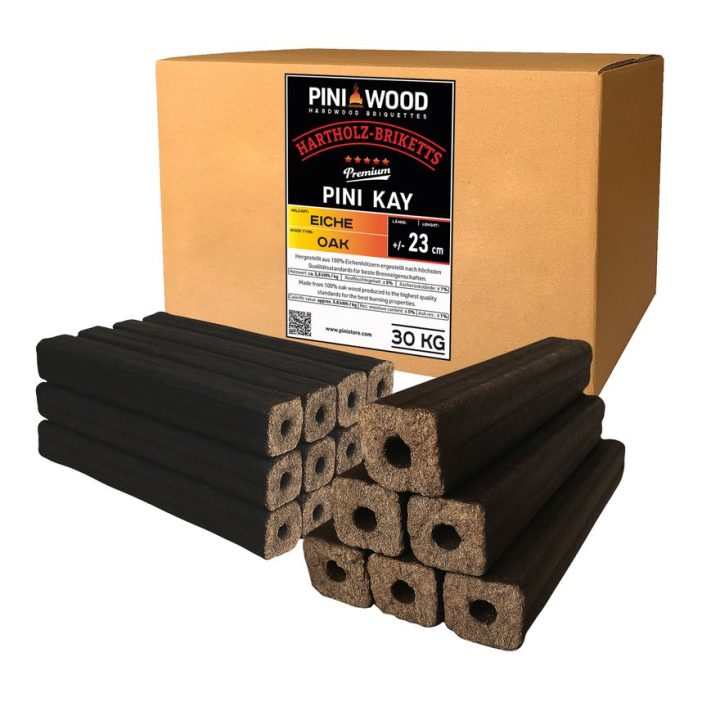 PINI Kay Eichenholzbriketts 23 cm – 30 kg Hochwertige Hartholzbriketts für Kamin und Grill – Ansicht 1