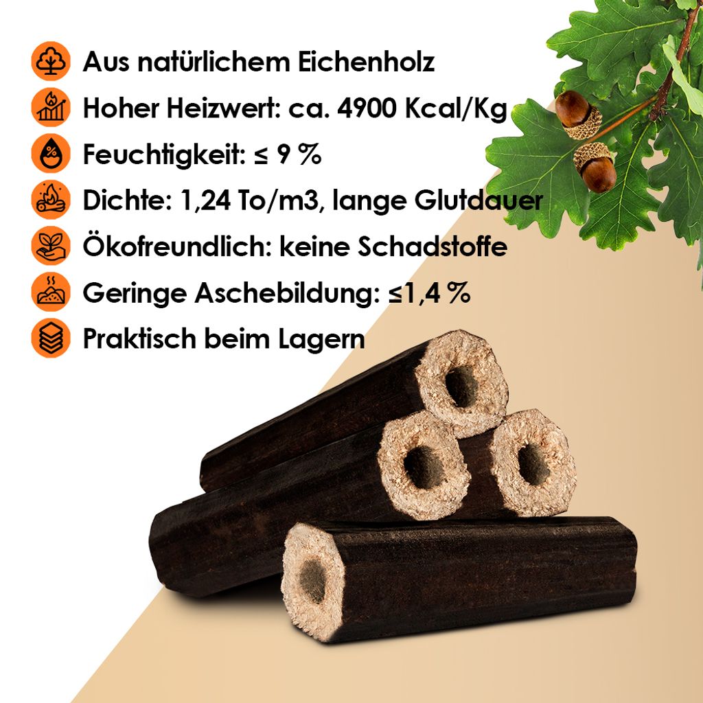PINI Kay Eichenholzbriketts 30 kg - Umweltfreundliches & Hochwertiges Brennmaterial – Ansicht 2