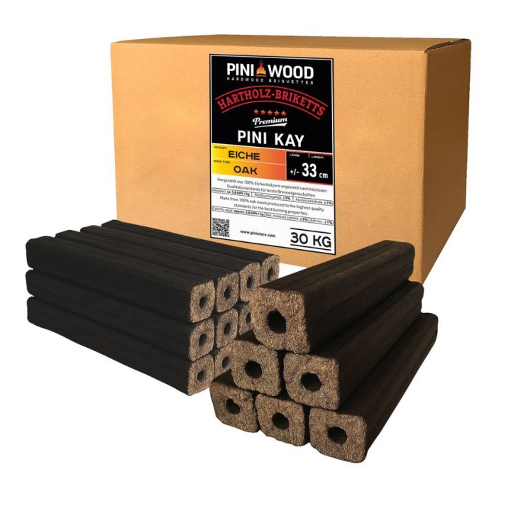 PINI Kay Eichenholzbriketts 33 cm – 30 kg Hochwertige Hartholz-Briketts für effizientes Heizen – Ansicht 1