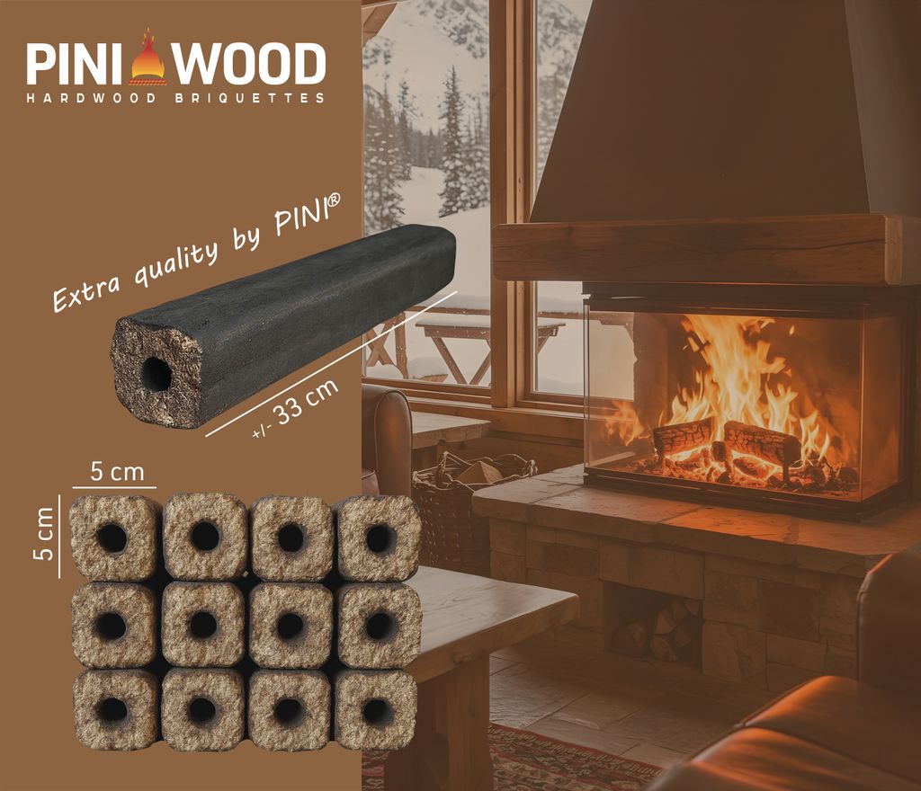 PINI Kay Eichenholzbriketts 33 cm – 30 kg Hochwertige Hartholz-Briketts für effizientes Heizen – Ansicht 2