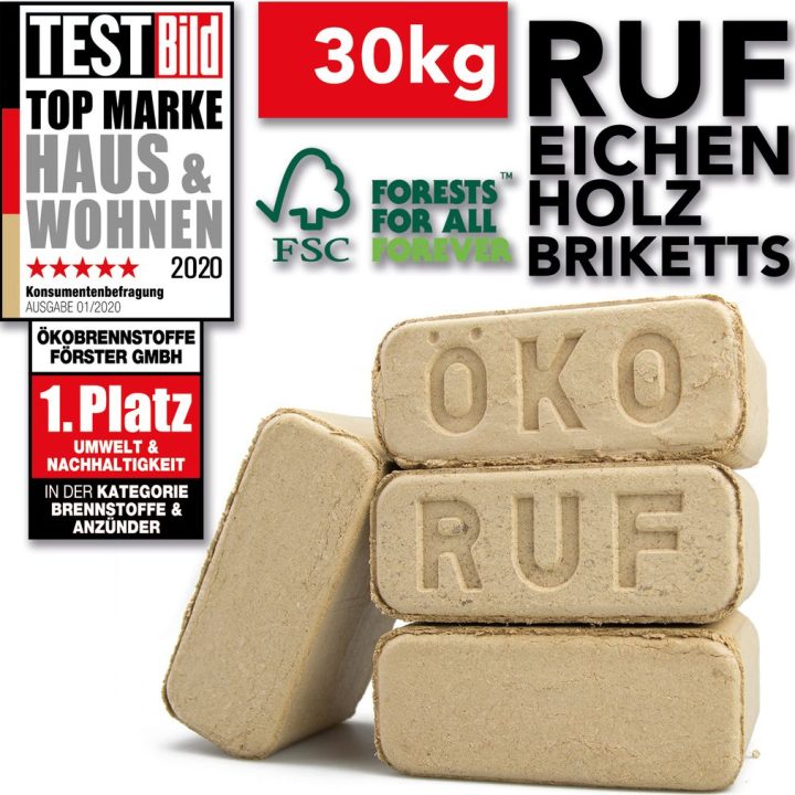 RUF Eichenholzbriketts 30 kg – Hochwertige Briketts für Kamin und Ofen – Ansicht 1